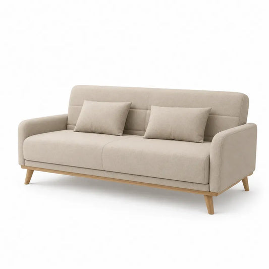 Schlafsofa Zweisitzer 180 x 84 x 78 cm 100 % Polyester gewebt Kautschukholz rechteckig Beige Naturholz