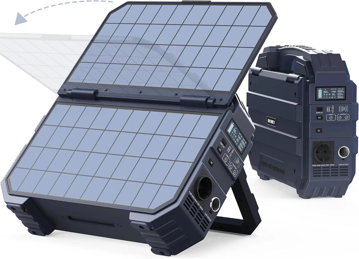 LiFePO4 Tragbare Powerstation und Solargenerator, 1024Wh, solarbetrieben, mit USB-C, 1600W, 3200W, 40W