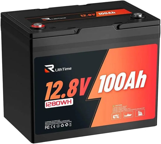 LithTime LiFePO4 LiFePO4-Batterie und Solar-Speicherbatterie, mit BMS, 100Ah, 1280Wh, 12V, mit Bluetooth, für Camping und Wohnmobil