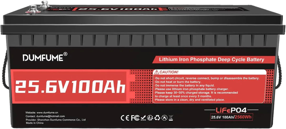 LiFePO4 LiFePO4-Batterie und Solar-Speicherbatterie, 100Ah, solarbetrieben, mit BMS, 2560W, 24V, für Camping und Wohnmobil