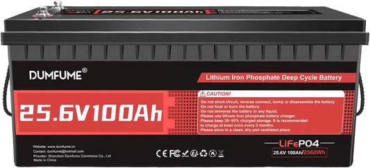 LiFePO4 LiFePO4-Batterie und Solar-Speicherbatterie, 100Ah, solarbetrieben, mit BMS, 2560W, 24V, für Camping und Wohnmobil