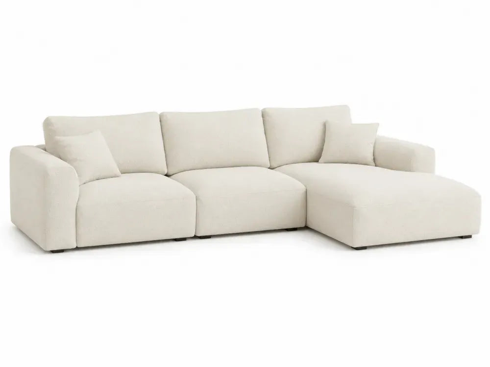 Modulares Ecksofa mit rechter Ottomane 300 x 170 x 84 cm Polyestergewebe Polyurethan Schaumstoff L Form Creme Schwarz
