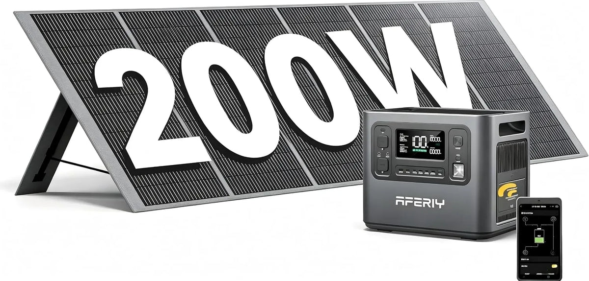 LiFePO4 Tragbare Powerstation und Solargenerator, 2048Wh, solarbetrieben, mit BMS, Schnellladefunktion, 2400W, 200W