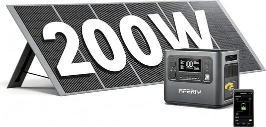 LiFePO4 Tragbare Powerstation und Solargenerator, 2048Wh, solarbetrieben, mit BMS, Schnellladefunktion, 2400W, 200W