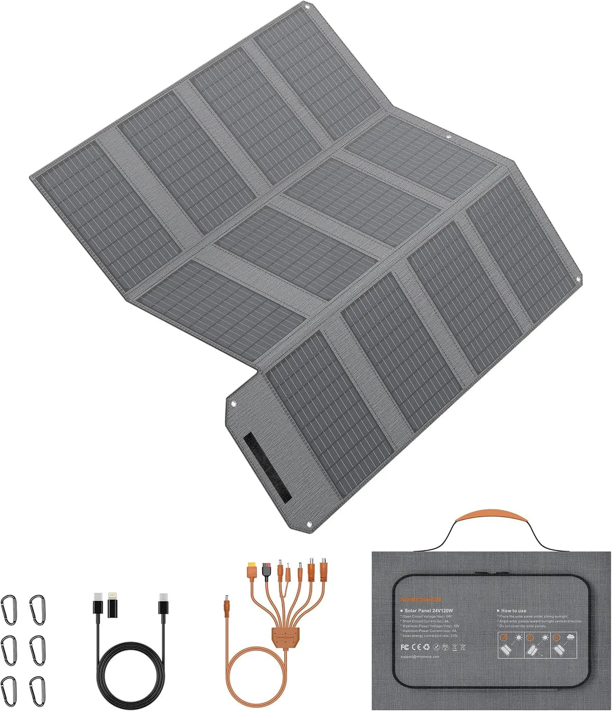 Faltbares Solar-Ladegerät und Mobiles Solarpanel, 120W, solarbetrieben, 19V, IP65, für Camping und Wohnmobil