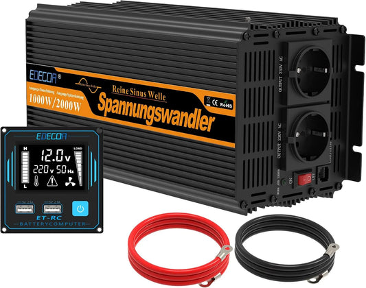 DC-AC-Wechselrichter und Spannungswandler, 1000w, 12v, 230v, für Camping und Wohnmobil