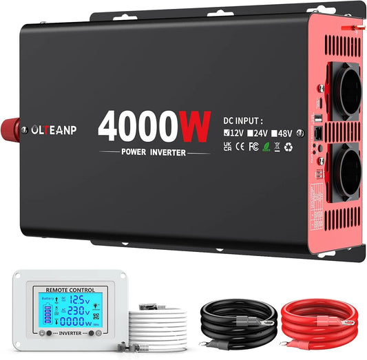 DC-AC-Wechselrichter und Spannungswandler, 4000W, 30W, mit USB-C, 12V, 230V