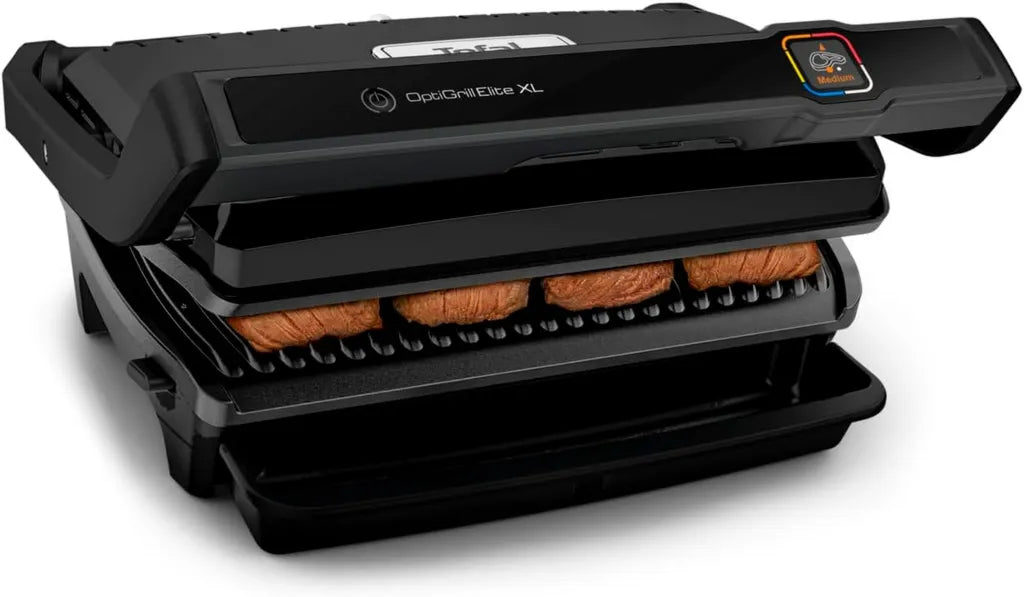Tefal OptiGrill Elite XL Elektrogrill, intelligente Garzeitfunktion, 16 Programme, digitales Display, abnehmbare Platten, schwarz