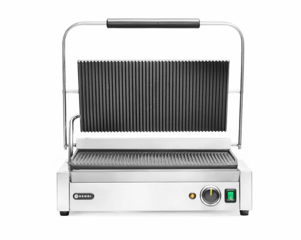 HENDI Kontaktgrill XL, Temperaturregelung bis 300°C, 2700W, Edelstahl, Ideal für Panini und Sandwiches