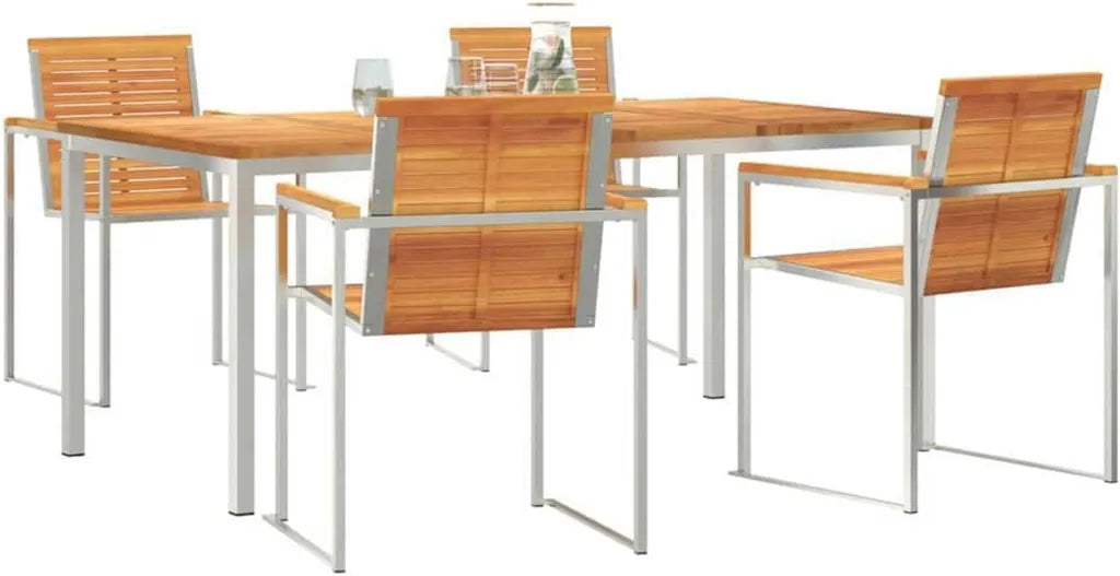 vidaXL Garten-Essgruppe 5-tlg aus Akazienholz und Edelstahl, Modernes Outdoor-Set, Stilvolle Terrassenmöbel für zeitgemäße Gärten