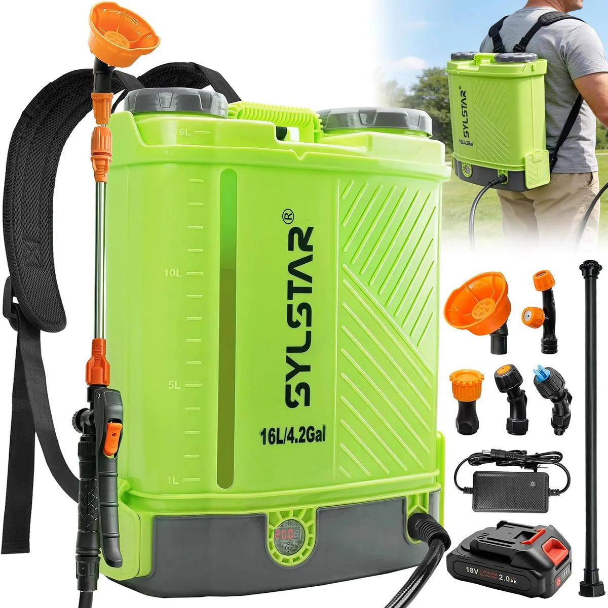 Drucksprühgerät und Rückenspritze, 7 Bar, 18V, 16L