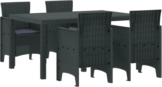 Moderner 5-teiliges Garten-Essset aus Polyrattan in Anthrazit