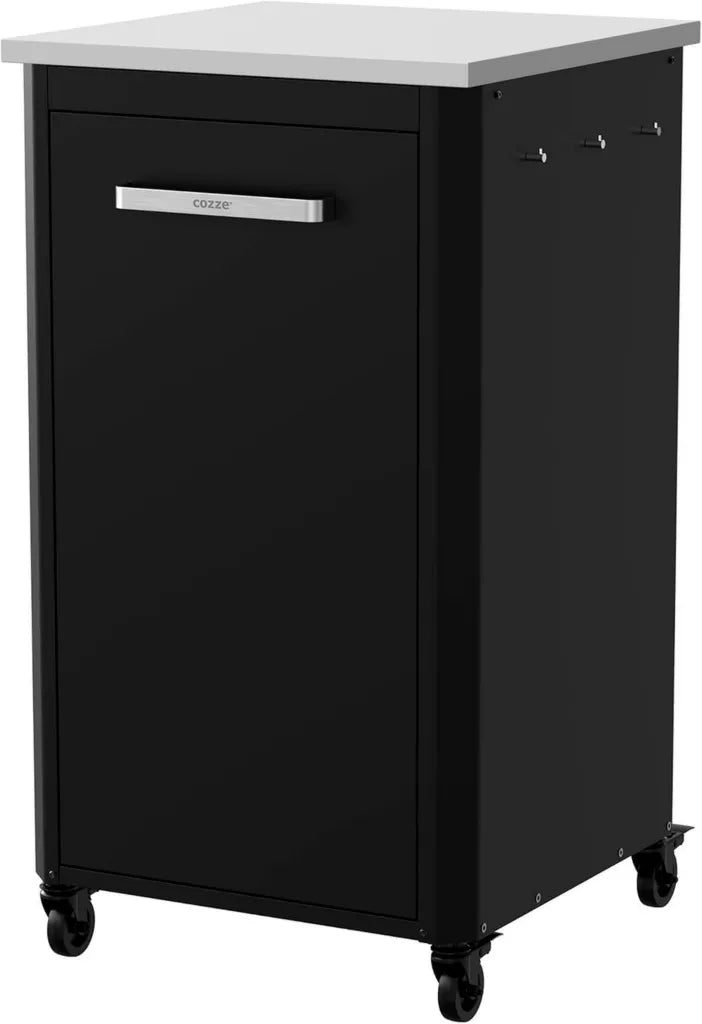 cozze® Modulare Outdoor-Küche mit Edelstahlplatte, 110 cm Höhe, Stauraum und Haken, wetterfest und robust, ideal für Pizzaofen und Grill