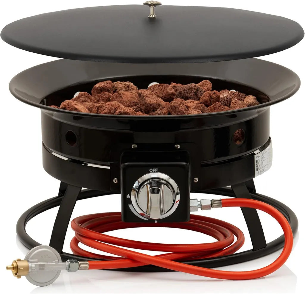 BBQ-Toro Gaskamin mit Lavasteinen | Ø 48 cm, 12 kW | Tragbare Outdoor-Feuerstelle für Garten und Terrasse