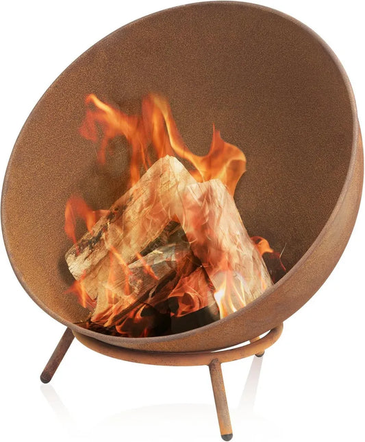 BBQ-Toro Feuerschale 60 cm | Rostoptik | Kippbares Dreibein-Feuergestell | 3-in-1 Feuerkugel für Garten, Camping, Terrasse