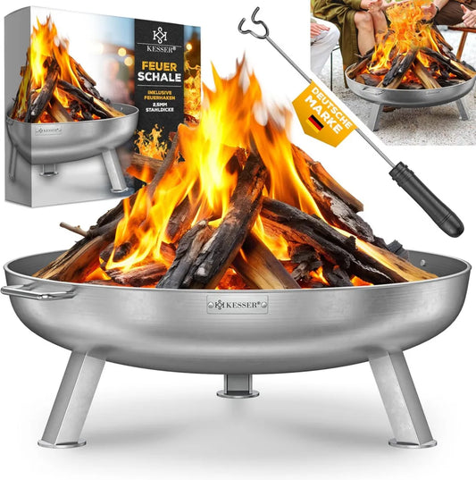 KESSER® Feuerstelle aus Stahl, Ø80cm, inklusive Feuerhaken und Wasserablauf, für Garten und Terrasse