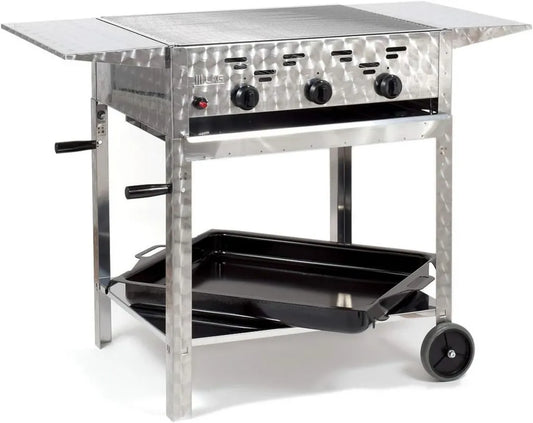 Mobiler Gasgrill mit 3 Edelstahlbrennern und Grillplatte, 11kW
