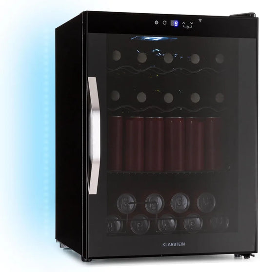 Klarstein Coachella 60 Getränkekühler - WLAN-fähiger Kühlschrank mit 60L, Glastür & LED, Energiesparend, 3 Regale, Schwarz