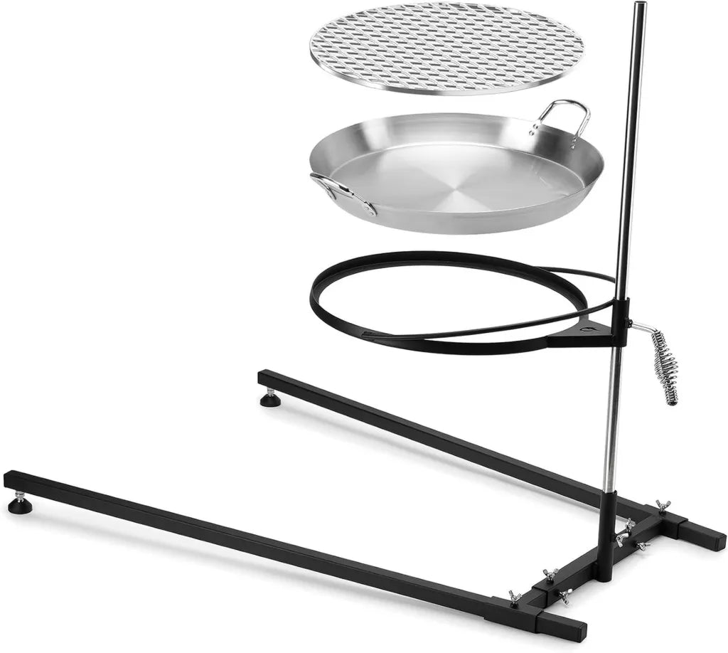 Onlyfire Schwenkgrill Set, höhenverstellbar mit Edelstahlpfanne & Grillrost, robustes Gestell für Lagerfeuer & Camping