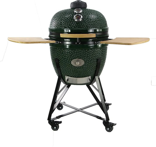 XL Keramik Kamado Grill 53,3 cm Grün mit Chipfeeder, Smoker Ei BBQ