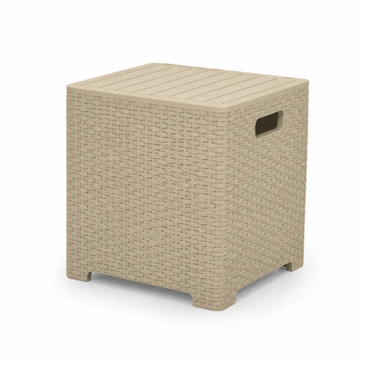 Gartentisch Beistelltisch mit Stauraum 43 x 43 x 43 cm Polypropylen Rattanoptik Würfelform Beige