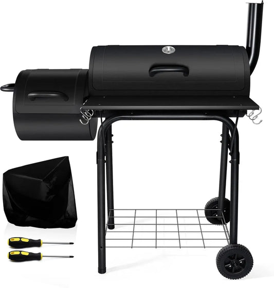 Leonyo XL Holzkohlegrill mit Smoker, 36 cm, ideal für Gartenpartys, 438 m² Grillfläche, schwarz