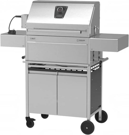 Schickling Willy L - Pro Edelstahl-Holzkohlegrill mit doppelwandigem Deckel, Drehspieß & Backburner – Grillfläche 55 x 33 cm