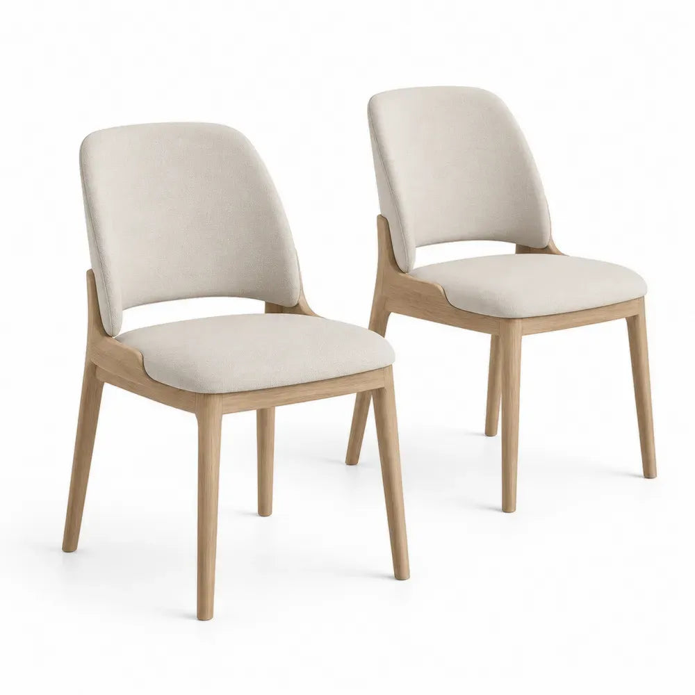 Esszimmerstuhl 2er Set ohne Armlehnen gepolstert 54 x 58 x 86 cm je Stuhl Polyestergewebe Kautschukholz Beige Naturholzfarben