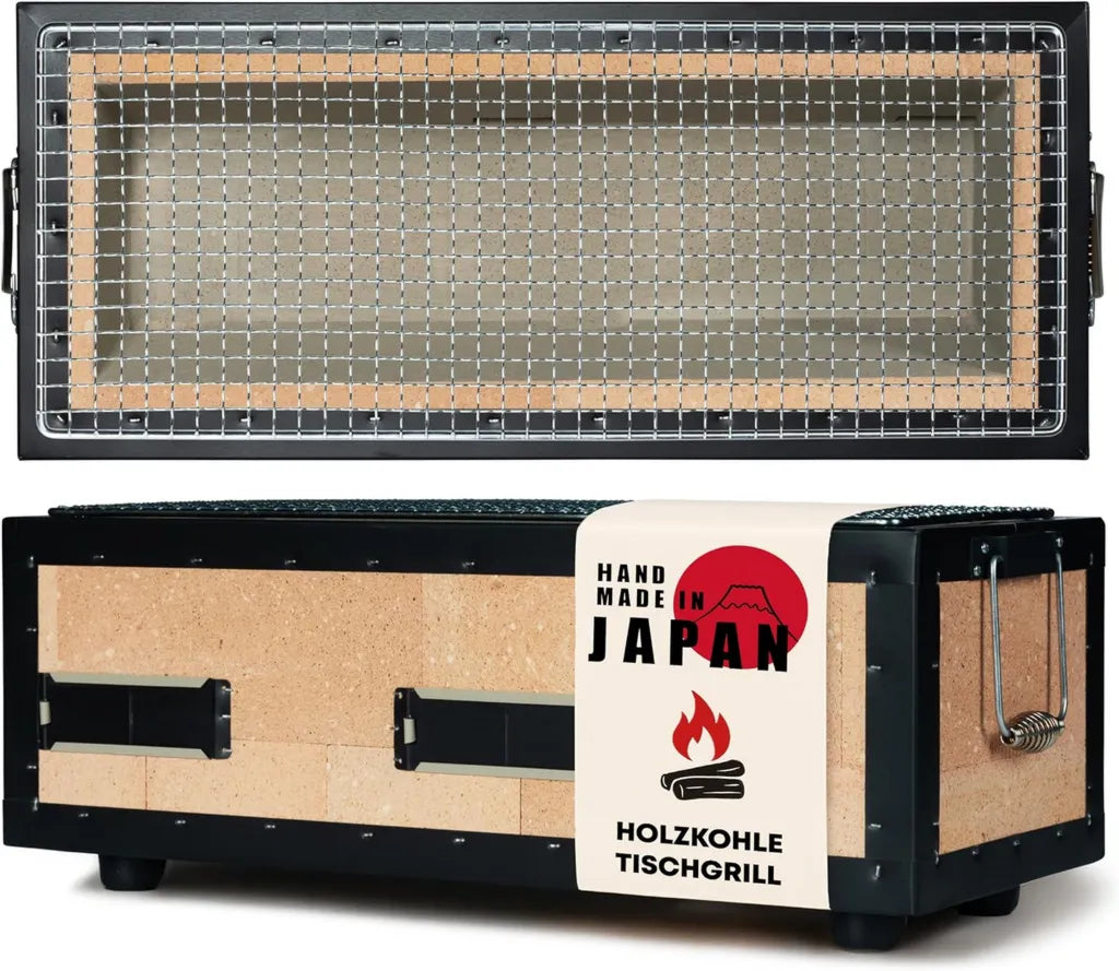 Japanischer Konro Holzkohlegrill aus Diatomit für Yakitori & Yakiniku – Handgefertigter Tischgrill aus Japan – Mittelgroß