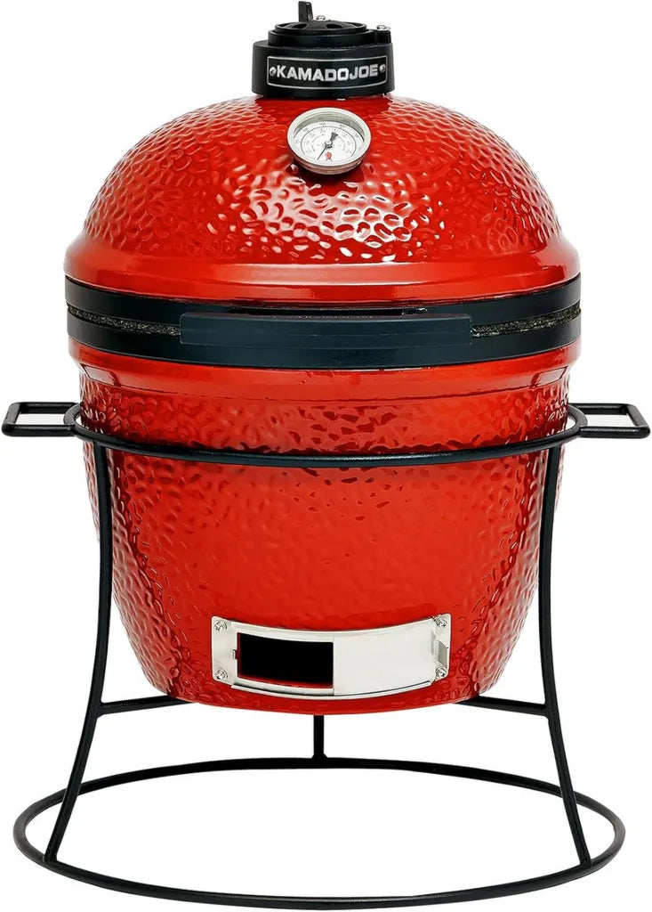 Kamado Joe Jr. 13,5 Zoll tragbarer Keramikgrill, rot, mit Gestell und Aschefänger