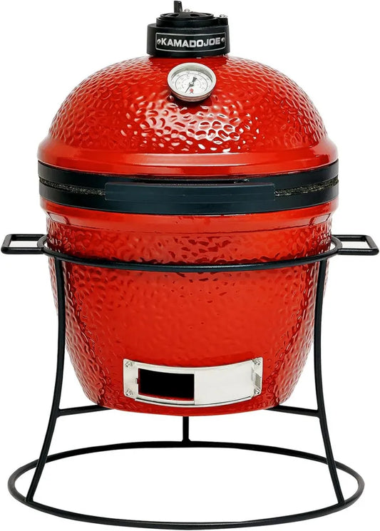 Kamado Joe Jr. 13,5 Zoll tragbarer Keramikgrill, rot, mit Gestell und Aschefänger
