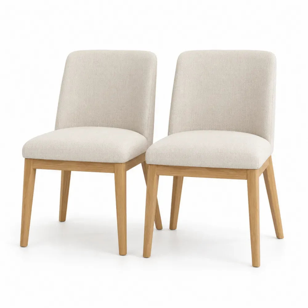 Esszimmerstühle 2er Set gepolstert mit rechteckiger Sitzfläche 50 x 57 x 86 cm Kautschukholz Polyester beige naturholzfarben
