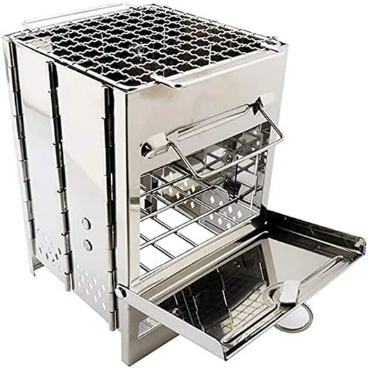 Kompakter Edelstahl-Holzkohlegrill für Camping