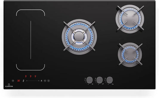 Klarstein MultiChef Induktions- und Gaskochfeld, 5 Zonen, Flexzone, Wokfunktion, Touch-Bedienung, Timer, 9,8 kW, Schwarz