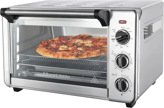 Russell Hobbs 5-in-1 Multifunktionsofen: Heißluftfritteuse, Minibackofen, Grill, Toaster, Warmhaltefunktion (20L, Ø 30cm Pizza, inkl. Frittierkorb, Backblech & Grillrost)