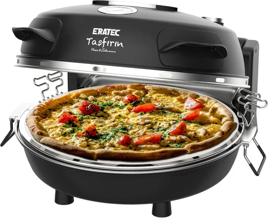 ERATEC Pizzaofen, 400°C, 5 Garstufen, inklusive 32 cm Backstein, Pfanne, Pizzaschieber & Schneider
