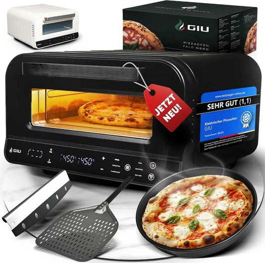GIU Hochleistungs-Elektro-Pizzaofen für neapolitanische Pizza - FusionHeat-Technologie über 400 Grad für echten Steinofengeschmack daheim