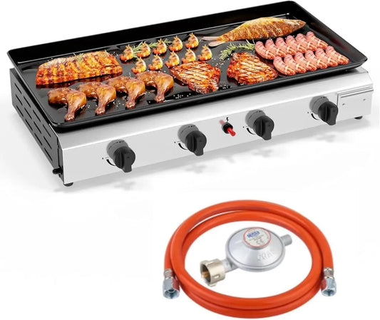 LEADZM 4-Brenner-Gasgrill, 9.6 kW, inkl. 50-mbar-Regler, ideal für Camping, Garten und Strand