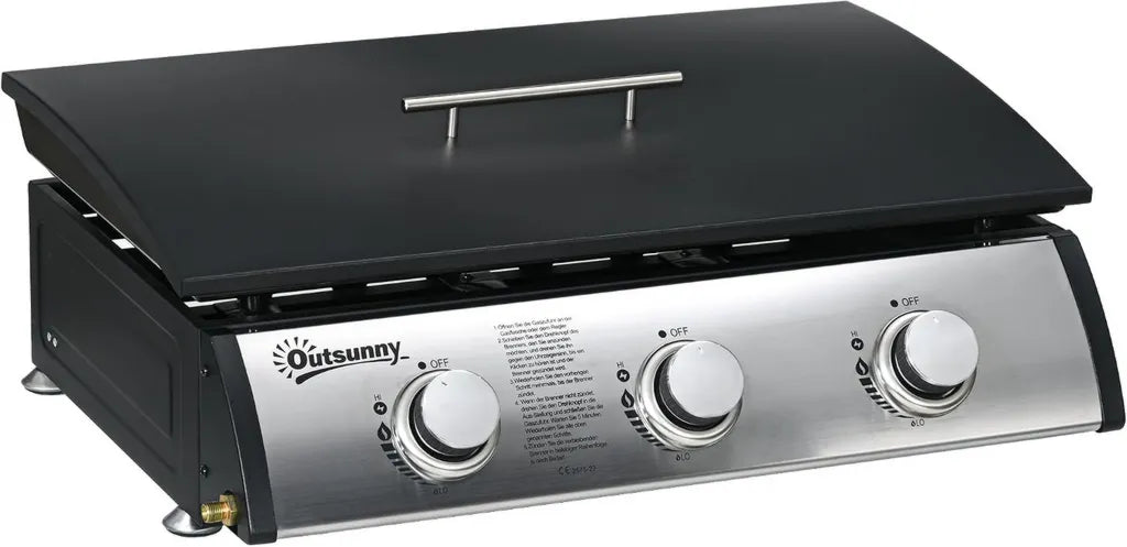 Outsunny Tragbarer Gasgrill: 3 Brenner, Edelstahl, 7,5 kW, Schwarz