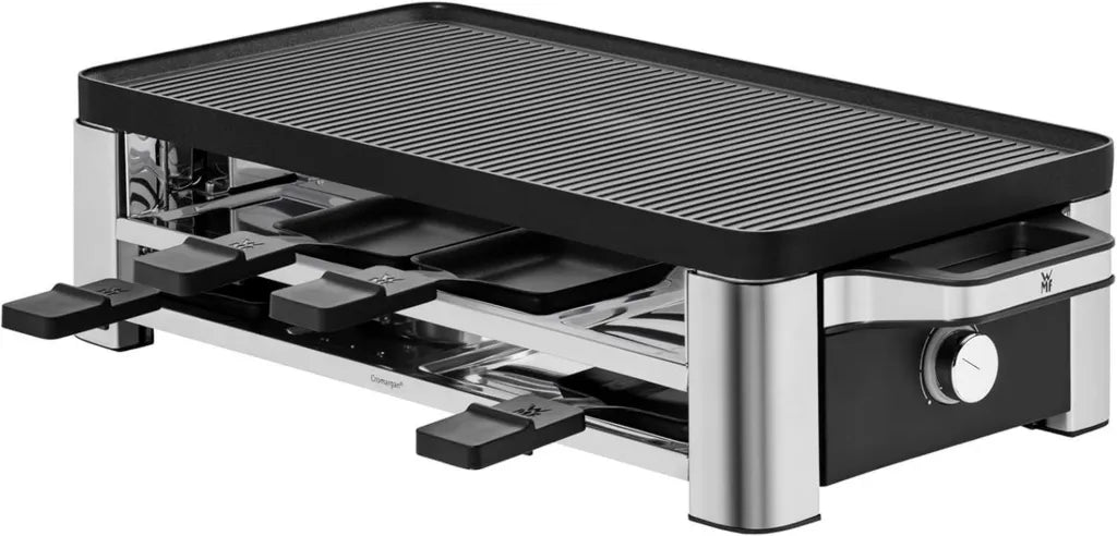 WMF Lono Raclette-Grill für 8 Personen, hohe Leistung, gleichmäßiges Grillen, antihaftbeschichtete Pfännchen, eleganter Cromargan-Edelstahl