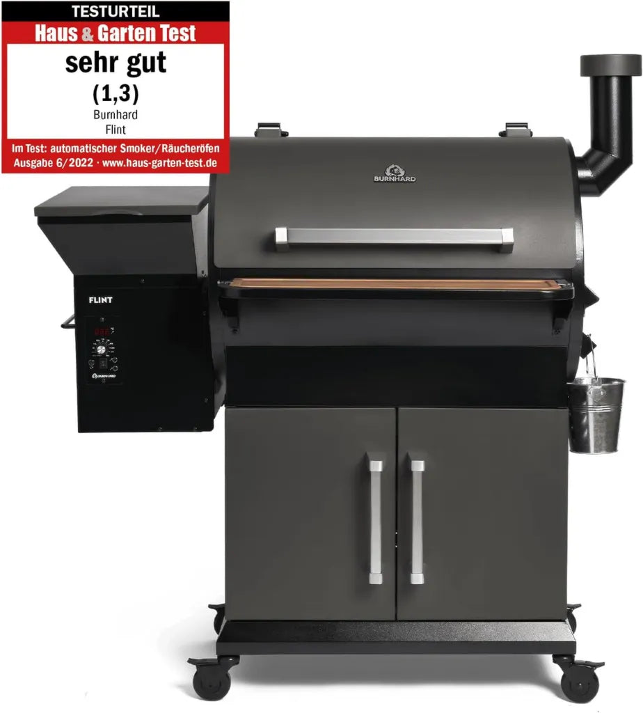 BURNHARD Pelletsmoker FLINT, 70-230°C Grilltemperatur, inkl. Edelstahlroste, Holzbrett, 2 Temperaturfühler, Abdeckhaube