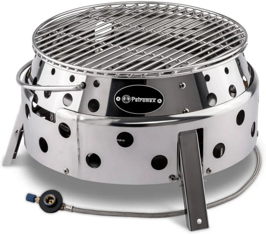 Petromax Atago Edelstahl Tischgrill - Vielseitiger Camping- und Gartenbegleiter mit Piezo-Zündung