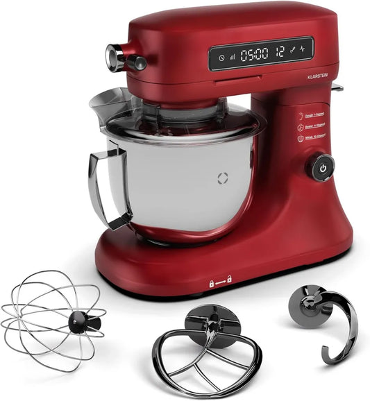 Klarstein Chiara Küchenmaschine 1600W – 5L Edelstahl, 12 Stufen, LCD-Touch, Leise <72 dB, Spülmaschinenfest, Alu-Gehäuse, Rot