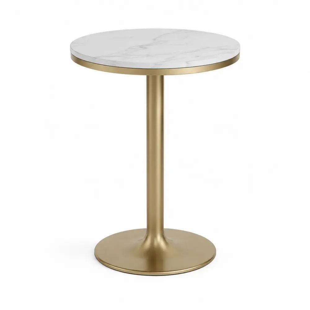 Stehtisch Bistrotisch rund 60 cm Durchmesser 105 cm Höhe MDF Marmoroptik Stahl Weiß Grau Goldfarben