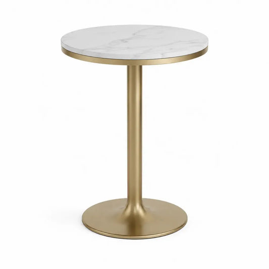 Stehtisch Bistrotisch rund 60 cm Durchmesser 105 cm Höhe MDF Marmoroptik Stahl Weiß Grau Goldfarben