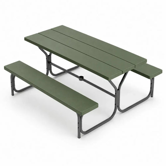 Garten Picknicktisch mit 2 Bänken 150 x 135 x 74 cm HDPE Kunststoff Stahl rechteckig Grün Schwarz