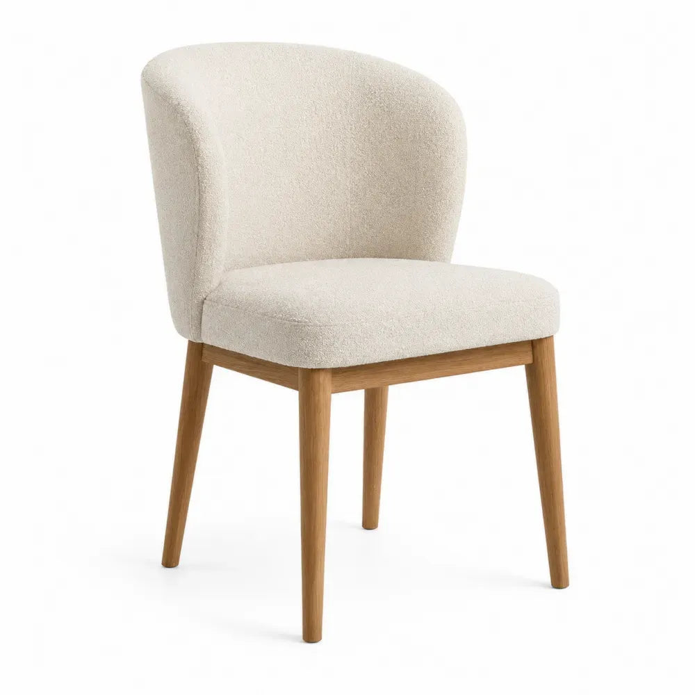 Esszimmerstuhl gepolstert mit gebogener Rückenlehne 52 x 58 x 80 cm Polyester-Bouclé Kautschukholz Creme Naturholzfarben