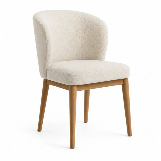 Esszimmerstuhl gepolstert mit gebogener Rückenlehne 52 x 58 x 80 cm Polyester-Bouclé Kautschukholz Creme Naturholzfarben
