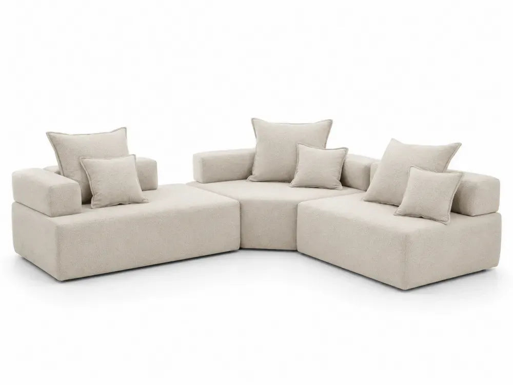 Modulares Sofa Set 3-teilig mit Kissen 300 x 150 x 78 cm Polyester Bouclé Sperrholz L Form Beige