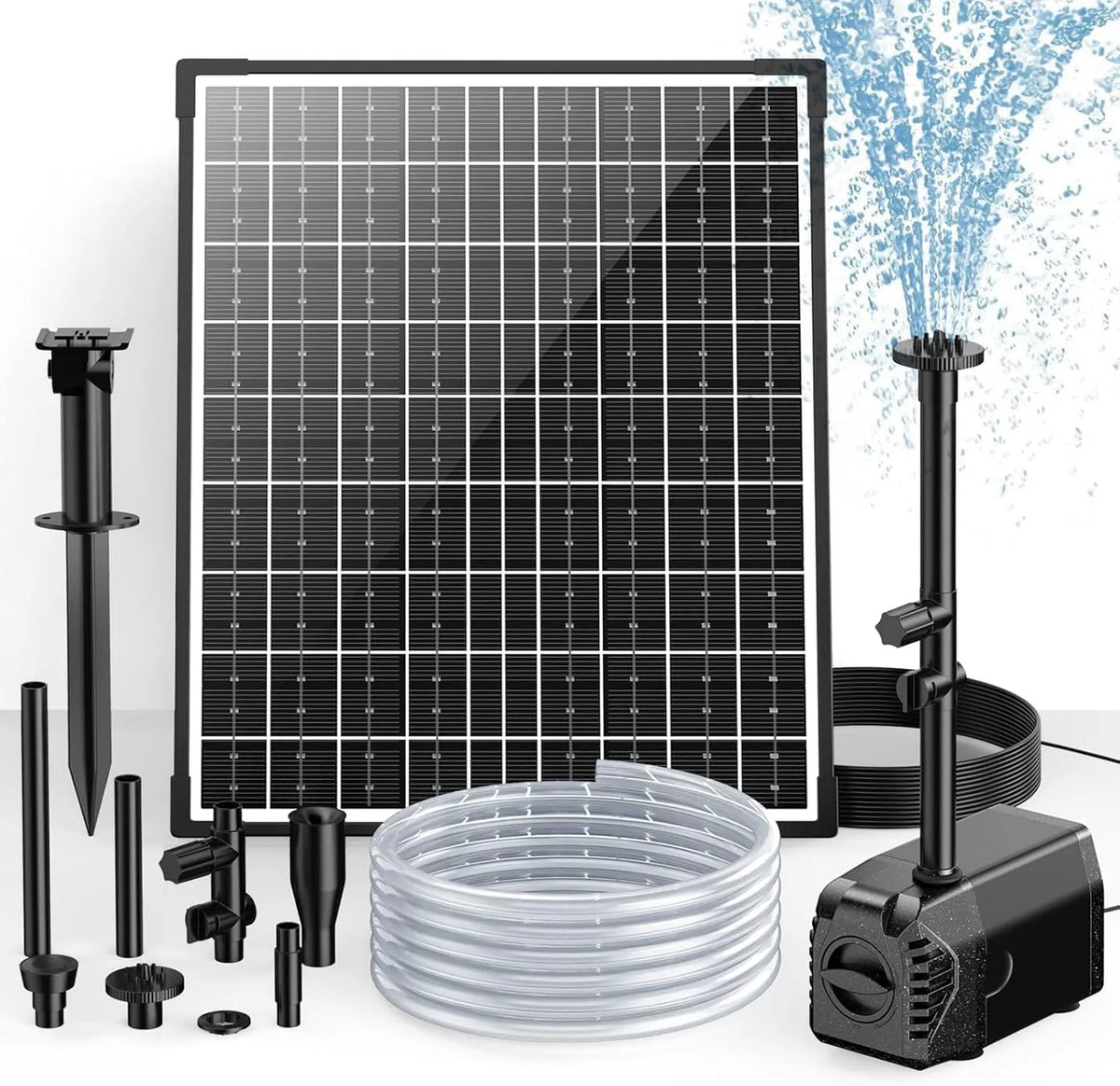 Solar-Teichpumpe und Springbrunnenpumpe, 1500 L/h, 30W, 5 m, für Gartenteich und Wasserspiel